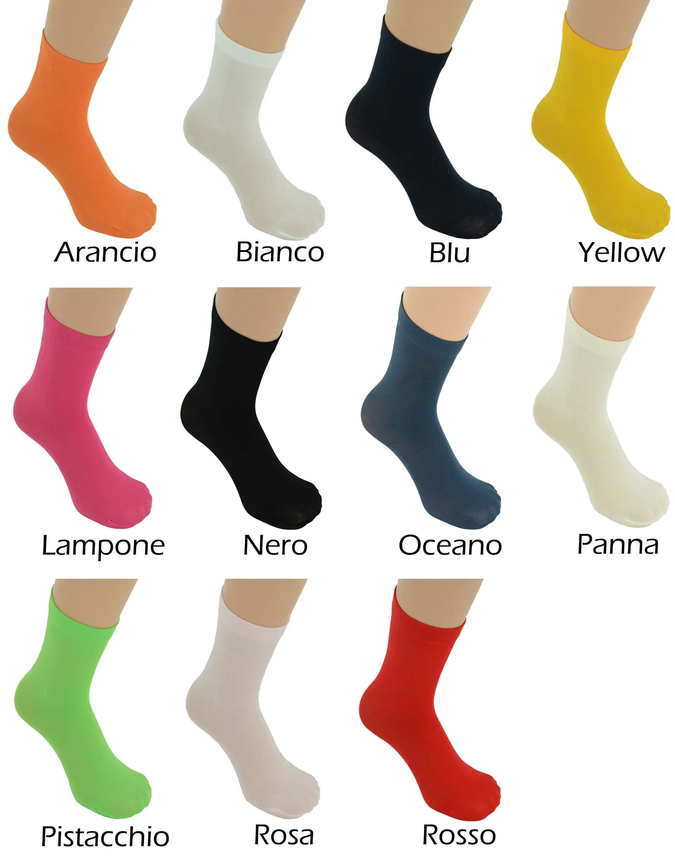 Arancio, Bianco, Blu, Giallo (Gul), Lampone, Nero, Oceano, Panna, Pistacchio, Rosa, Rosso